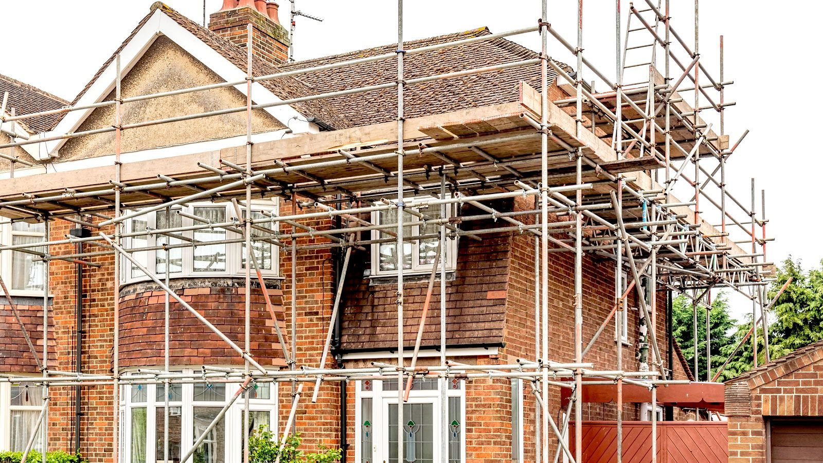 Scaffolding erected around a UK house