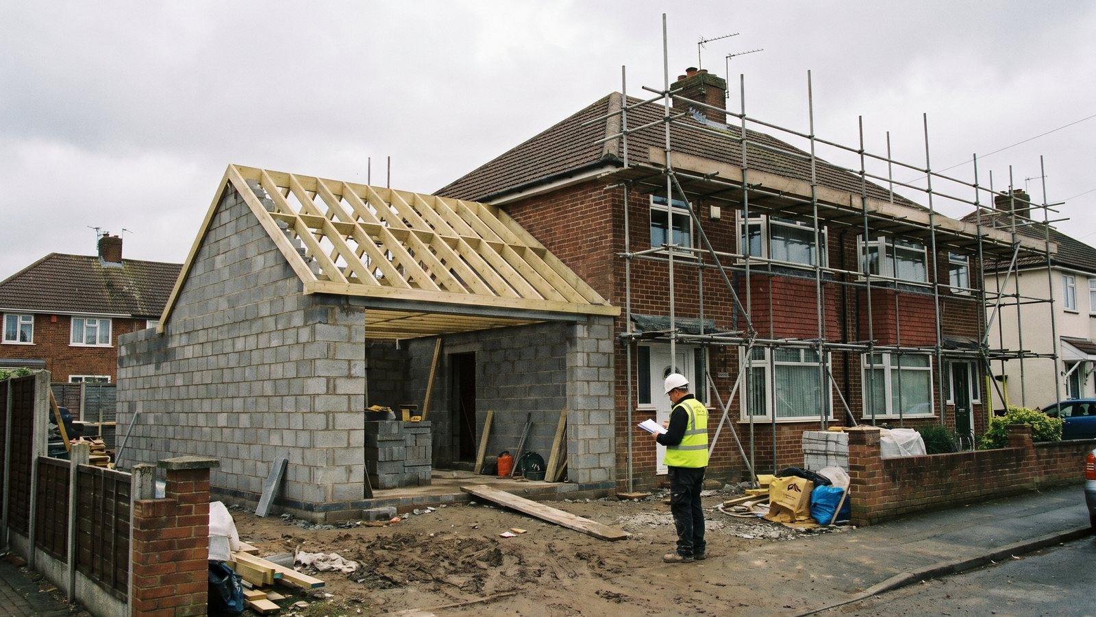 UK house extension under construction