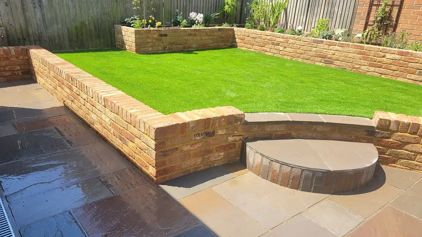 Newly built brick garden wall at a UK home